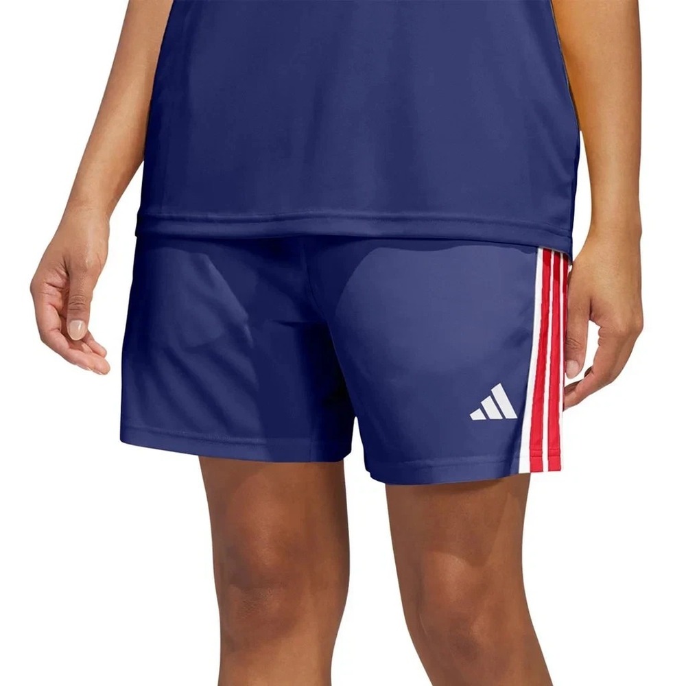 adidas Womens 3-Stripes Athletic Shorts Blue Red White Climacool Small New